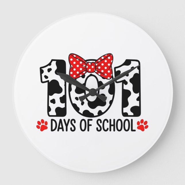 100 Days of School Dalmatian Dog Boy Kid 100th Day Large Clock (Front)
