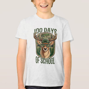 100 Days of School Deer Camo Teacher Funny Tri-Blend Shirt
