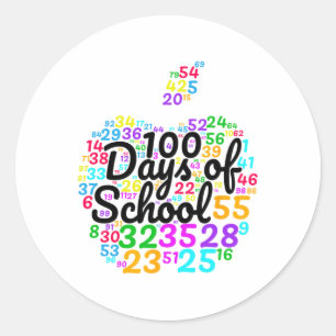 100 Days Of School - Design From Numbers In Apple Classic Round Sticker