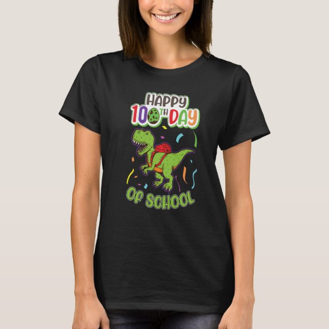 100 Days of School Dinosaur Elementary School Stud T-Shirt (Front)