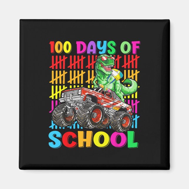 100 Days Of School Dinosaur Monster Truck 100th Da Magnet (Front)