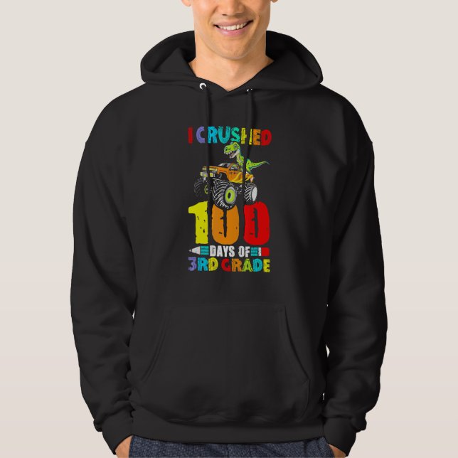 100 Days of School Dinosaur Monster Truck 3rd Grad Hoodie (Front)