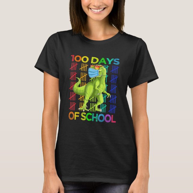 100 Days Of School Dinosaur Rex Wearing Mask Smart T-Shirt (Front)