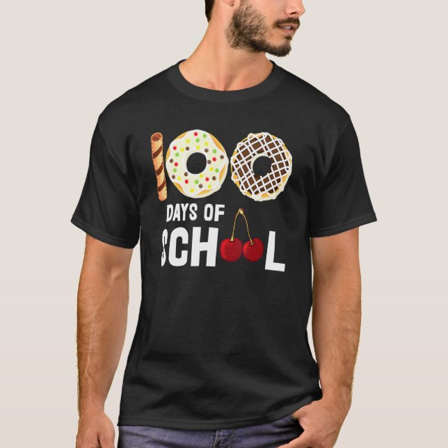 100 Days Of School Doughnut Cherry Dessert Teacher T-Shirt (Front)