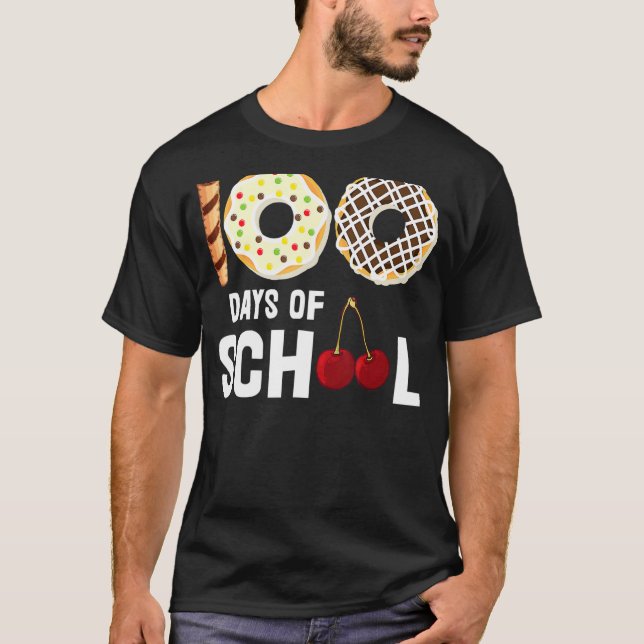 100 Days Of School Doughnut Cherry Teacher Student T-Shirt (Front)
