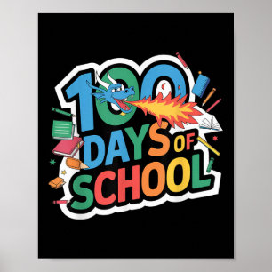 100 Days Of School Dragon Theme Kids Teacher Outfi Poster