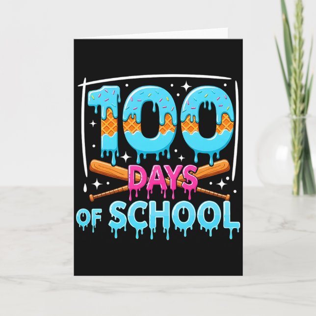 100 Days Of School Drip Ice Cream Baseball For Tea Card (Front)