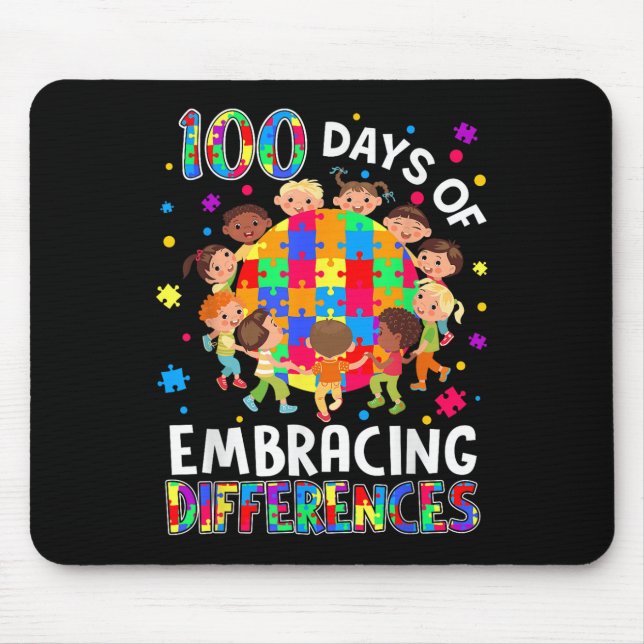 100 Days Of School Embracing Differences Autism Aw Mouse Mat (Front)