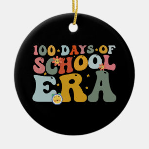 100 Days Of School Era Groovy Teacher Kids Ceramic Tree Decoration