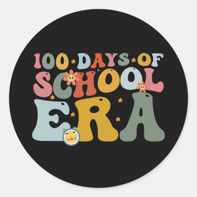  100 Days Of School Era Groovy Teacher Kids Classic Round Sticker (Front)