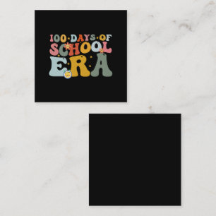  100 Days Of School Era Groovy Teacher Kids Square Business Card