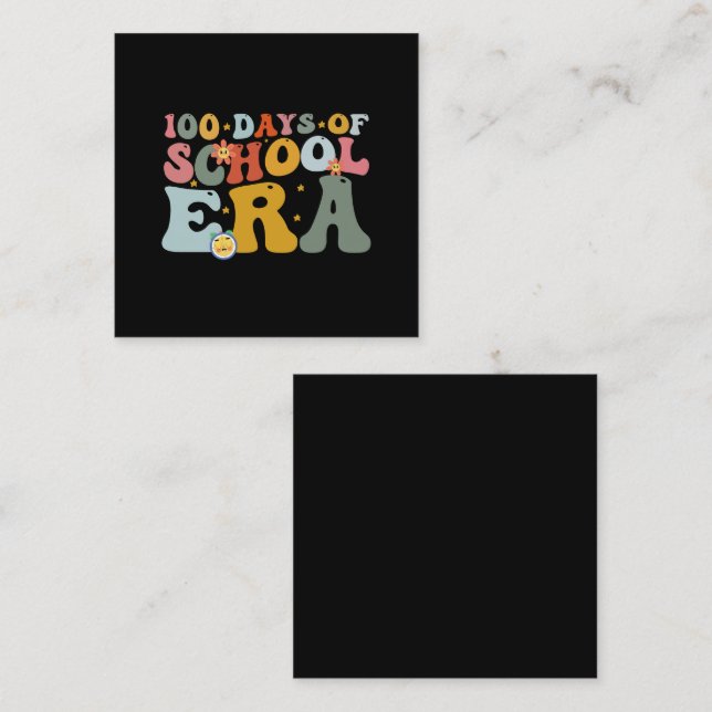  100 Days Of School Era Groovy Teacher Kids Square Business Card (Front/Back)