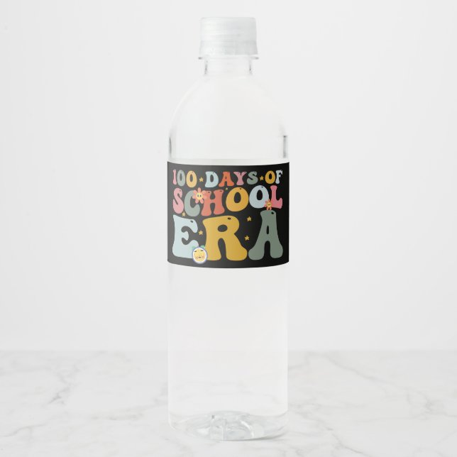  100 Days Of School Era Groovy Teacher Kids Water Bottle Label (Front)