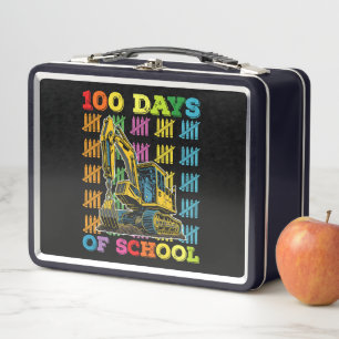 100 Days Of School Excavator School Teacher Metal Lunch Box