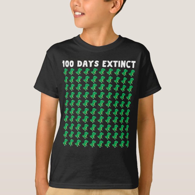 100 days of school extinct dinosaur trex funny T-Shirt (Front)