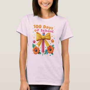 100 Days of School - Floral Pencil Design T-Shirt