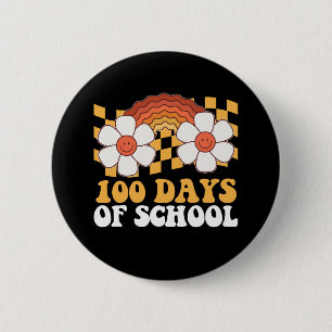 100 Days Of School Flower Rainbow Groovy Retro 6 Cm Round Badge