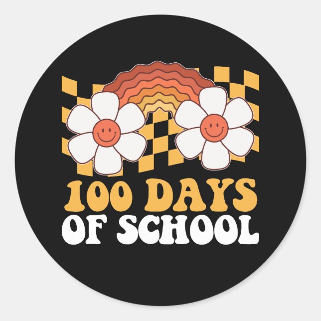 100 Days Of School Flower Rainbow Groovy Retro Classic Round Sticker (Front)