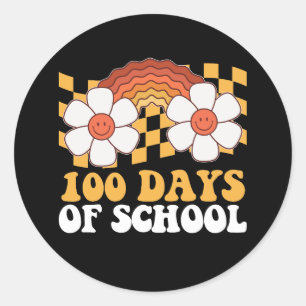 100 Days Of School Flower Rainbow Groovy Retro Classic Round Sticker