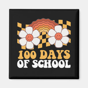 100 Days Of School Flower Rainbow Groovy Retro Magnet
