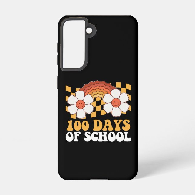 100 Days Of School Flower Rainbow Groovy Retro Samsung Galaxy S21 Case (Back)