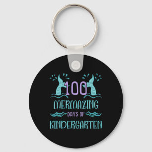 100 Days of School  for Girls Mermaid Kindergarten Key Ring