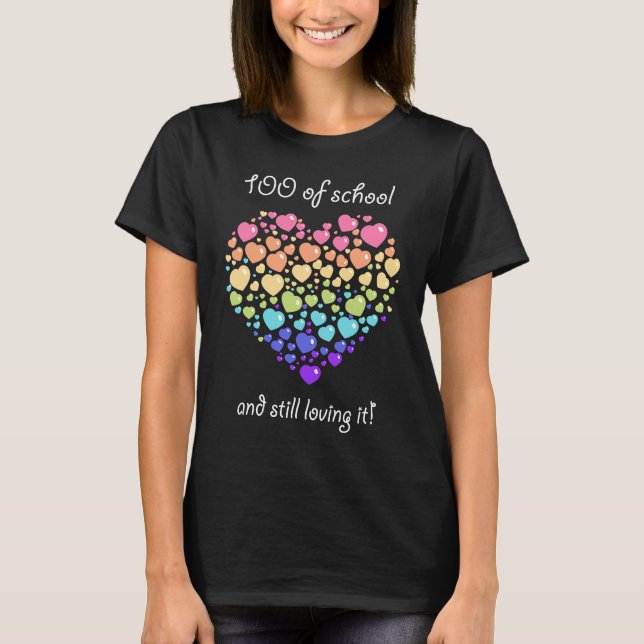 100 Days of School  for Girls Rainbow Heart T-Shirt (Front)