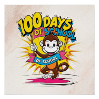 100 Days of School Fun Cartoon Monkey Design