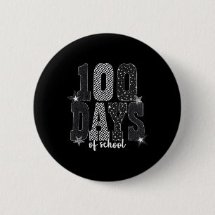 100 Days Of School Funny Black White Checkered Leo 6 Cm Round Badge