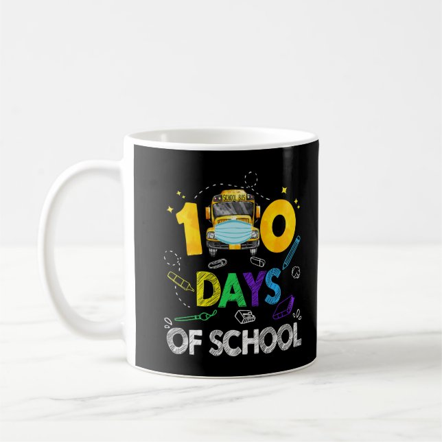 100 Days Of School Funny Bus Face Mask Colourful B Coffee Mug (Left)