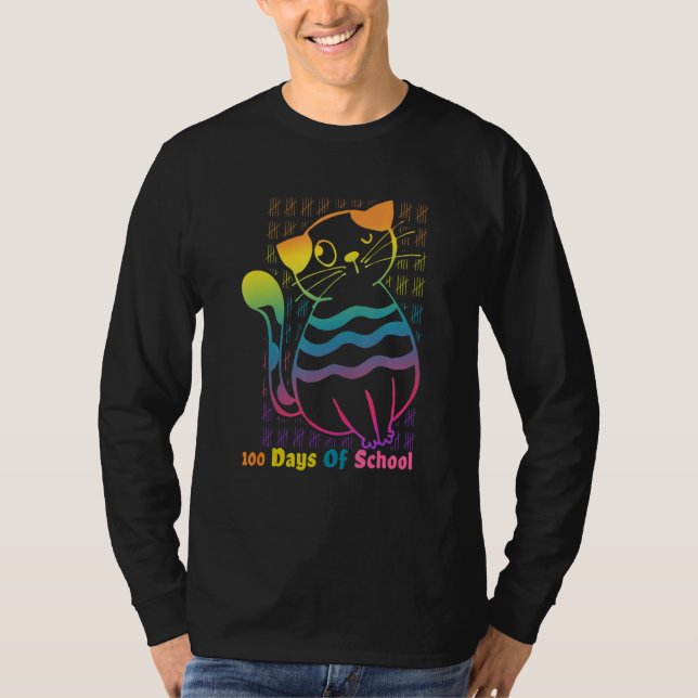 100 Days Of School Funny Cute Cat T-Shirt (Front)