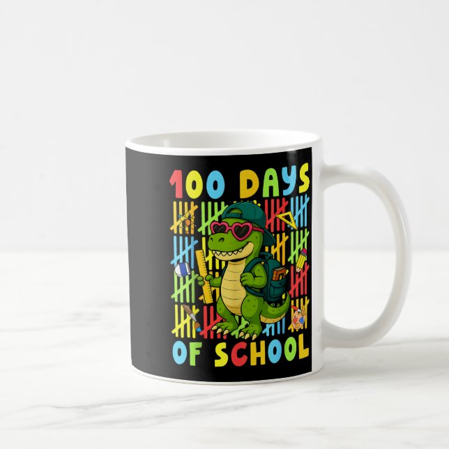 100 Days Of School Funny Dinosaur T-rex Boy Girl T Coffee Mug (Right)