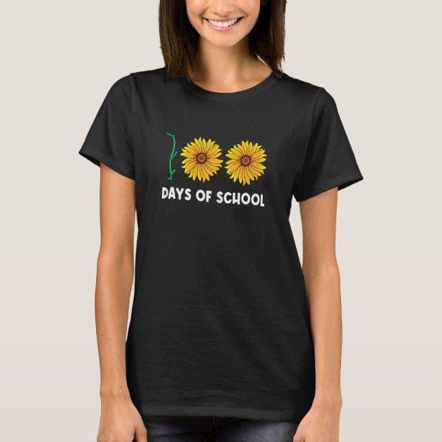 100 Days Of School Funny Flower Floral Yellow Sunf T-Shirt (Front)