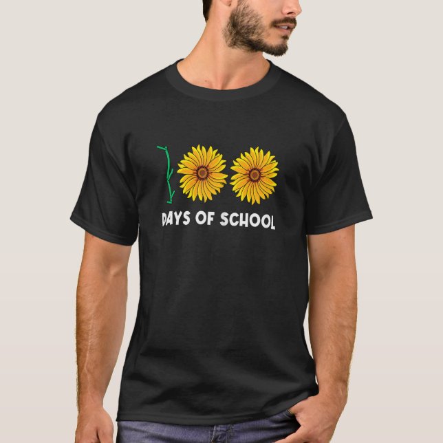 100 Days Of School Funny Flower Floral Yellow Sunf T-Shirt (Front)