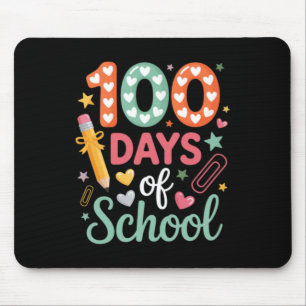 100 Days Of School Funny Retro Chequered Circle Mouse Mat