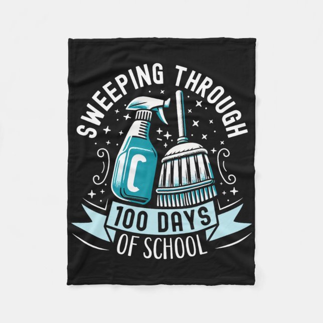 100 Days Of School Funny School Custodian Janitor  Fleece Blanket (Front)