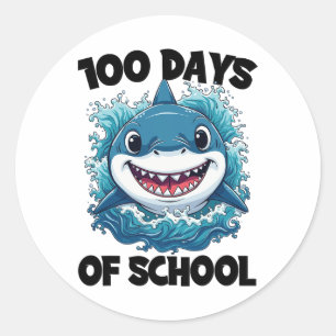 100 Days Of School Funny Shark 100th Day Of School Classic Round Sticker