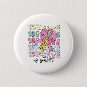 100 Days Of School Girls Coquette Bow 100th Day 6 Cm Round Badge