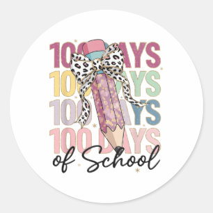 100 Days Of School Girls Coquette Bow 100th Day Classic Round Sticker