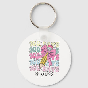 100 Days Of School Girls Coquette Bow 100th Day Key Ring