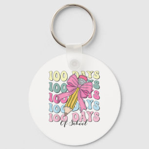 100 Days Of School Girls Coquette Bow 100th Day Key Ring
