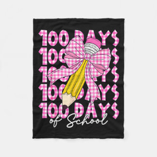 100 Days Of School Girls Coquette Bow 100th Day Of Fleece Blanket