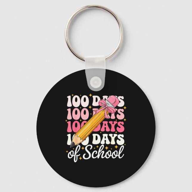 100 Days Of School Girls Coquette Bow 100th Day Of Key Ring (Front)