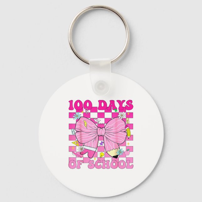 100 Days Of School Girls Coquette Bow 100th Day Of Key Ring (Front)