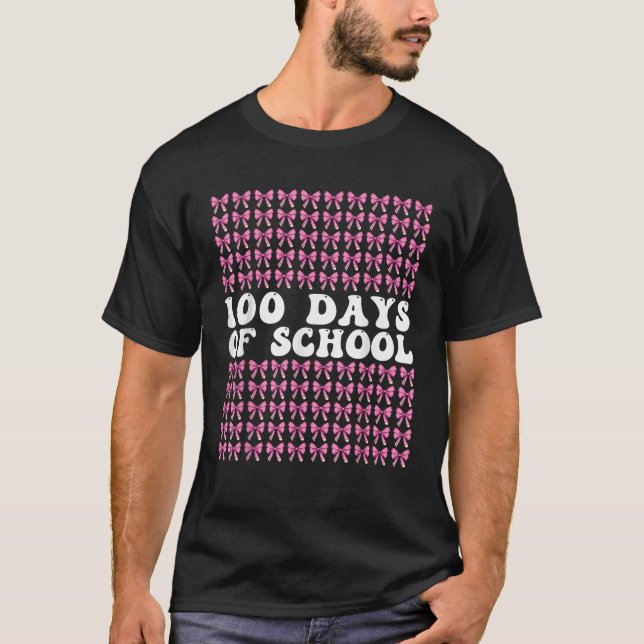 100 Days of School Girls Coquette Bow 100th Day of T-Shirt (Front)
