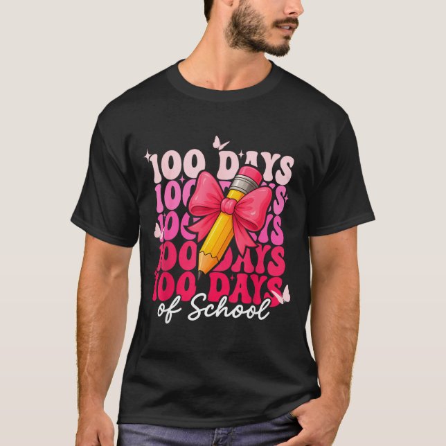 100 Days Of School Girls Coquette Bow 100th Day Of T-Shirt (Front)
