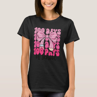 100 Days of School Girls Coquette Bow 100th Day of T-Shirt