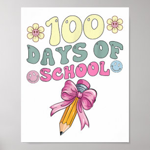 100 Days Of School Girls Coquette Bow 100th Days Poster