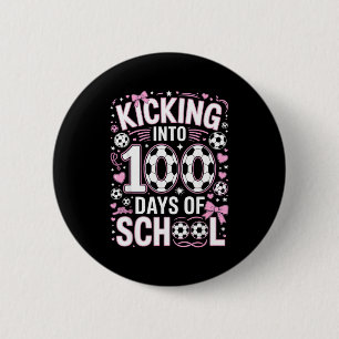100 Days Of School Girls Soccer Coquette Bow Pink 6 Cm Round Badge