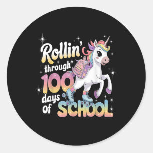 100 Days Of School Girls Teacher 100th Day Unicorn Classic Round Sticker